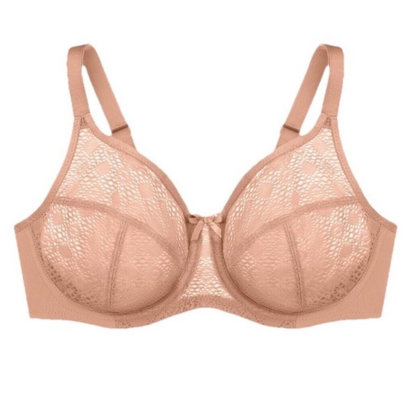 Glamorise Women's Cappuccino Lace Confort Wonder Wire Bra Size 44 G - Picture 2 of 8